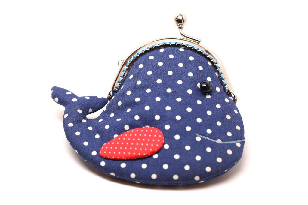 Cute navy blue whale clutch purse