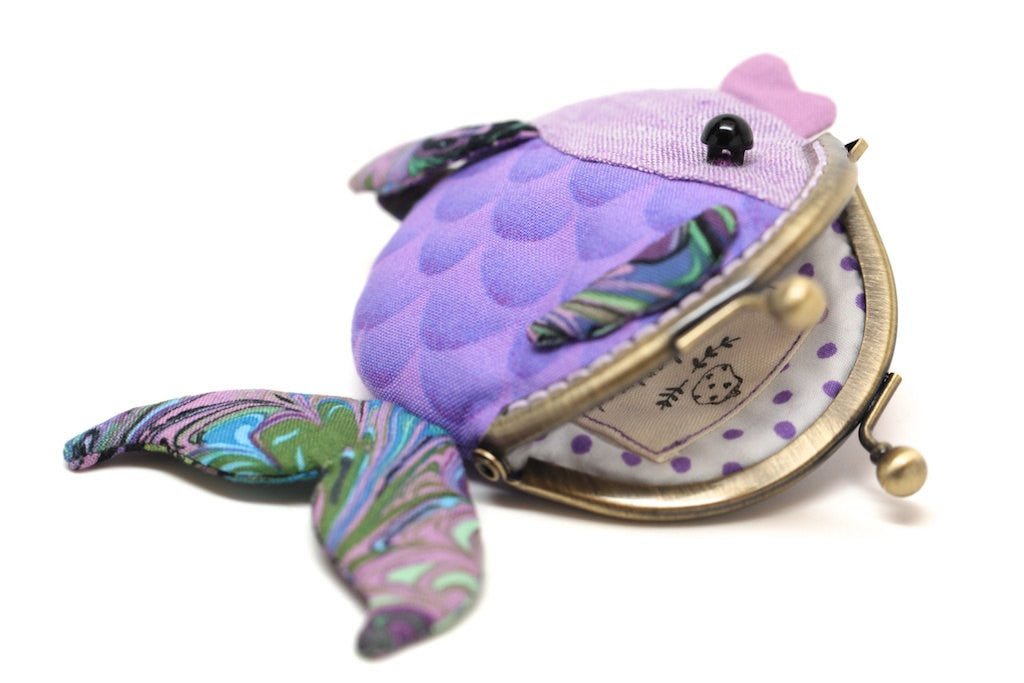 Tiny purple goldfish clutch purse