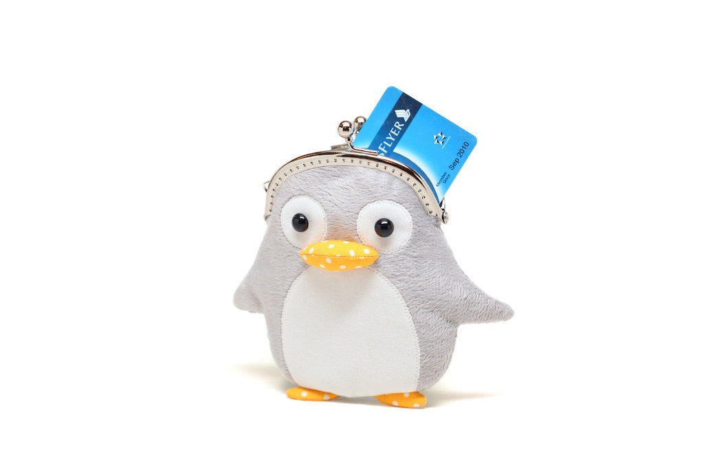 Grey furry penguin card holder wallet