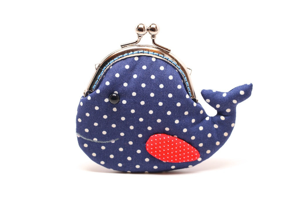 Cute navy blue whale clutch purse