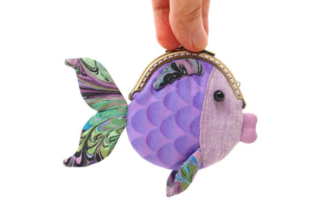 Tiny purple goldfish clutch purse