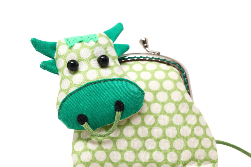 Little grassy green cow clutch purse